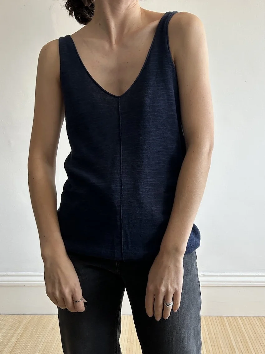 Jigsaw Navy Linen Knit Strap Top Size S