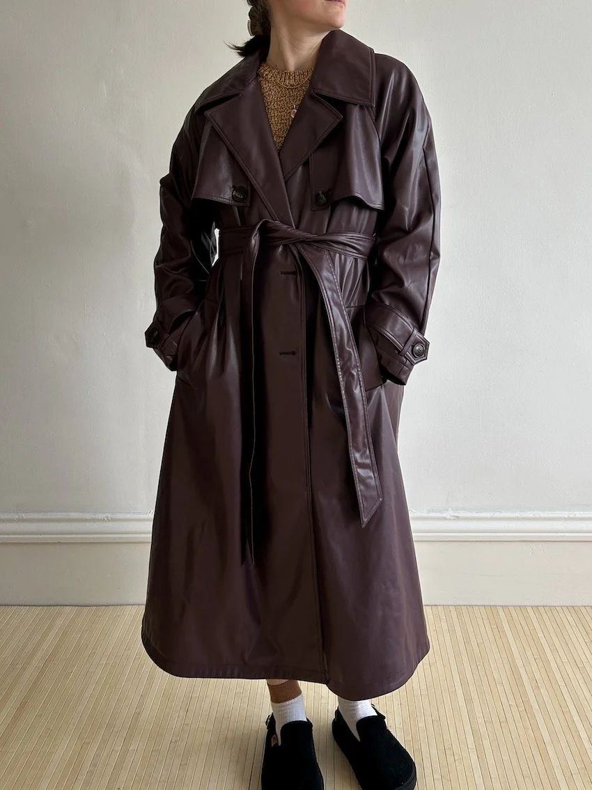 Seraphine Burgundy Faux Leather Trench Coat Size 14