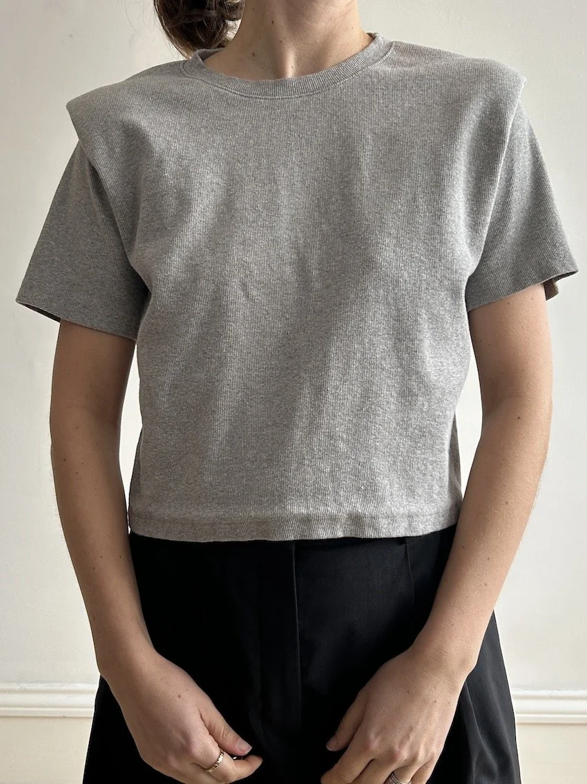 Frankie Shop Grey Padded Shoulder T-Shirt Size S