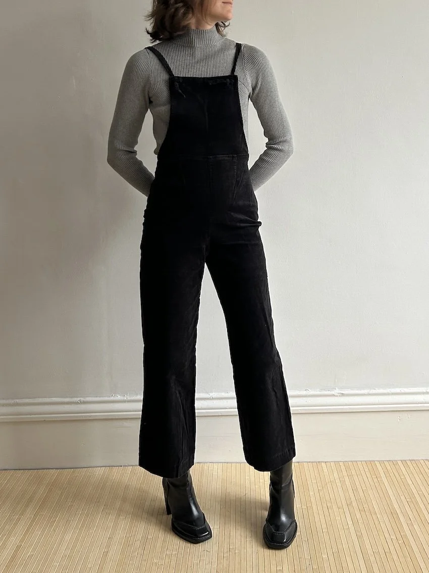 Monki Black Velvet Slim Dungarees Size 8