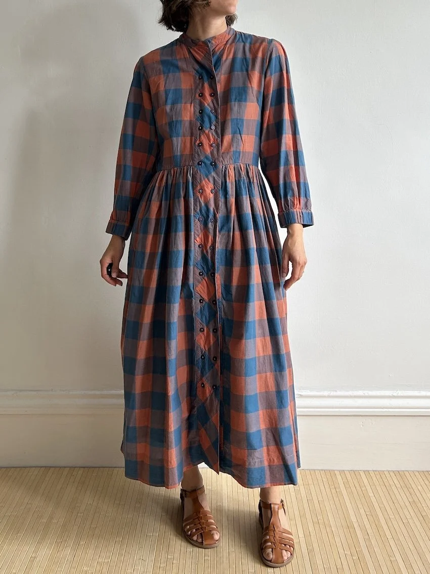 Daydress Coral And Blue Gingham Midi Dress Size S