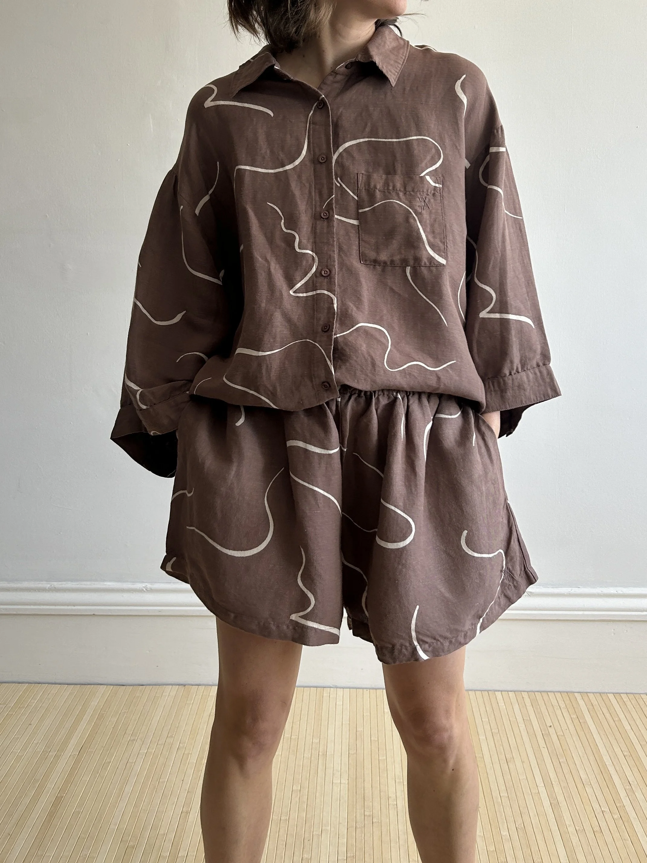 Wat The Brand Light Brown Swirl Linen Shorts Size L