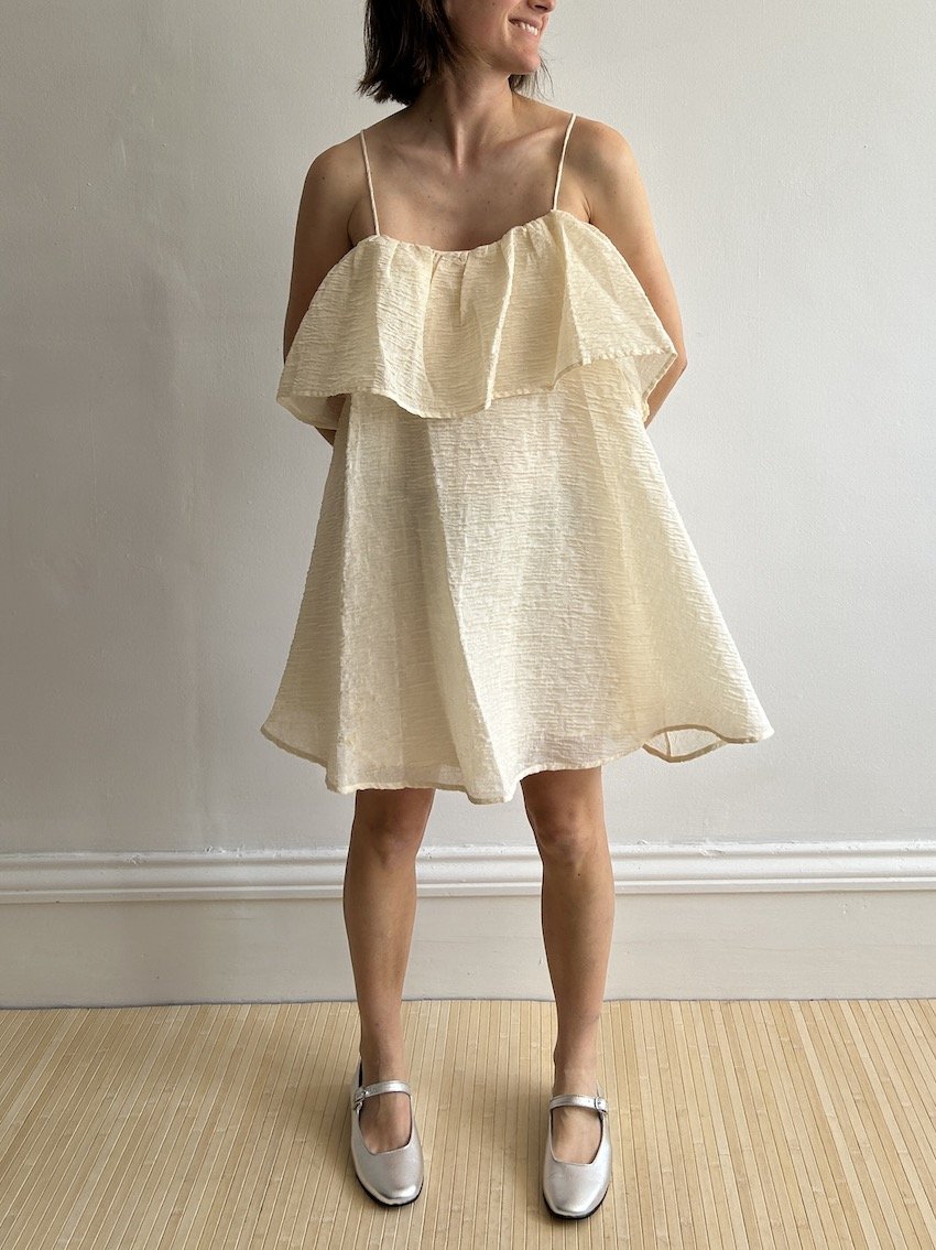 H&M Cream Crinkle Babydoll Dress Size 10