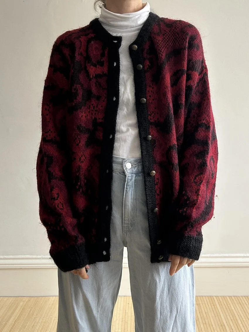 St Michael Red And Black Vintage Cardigan Size L