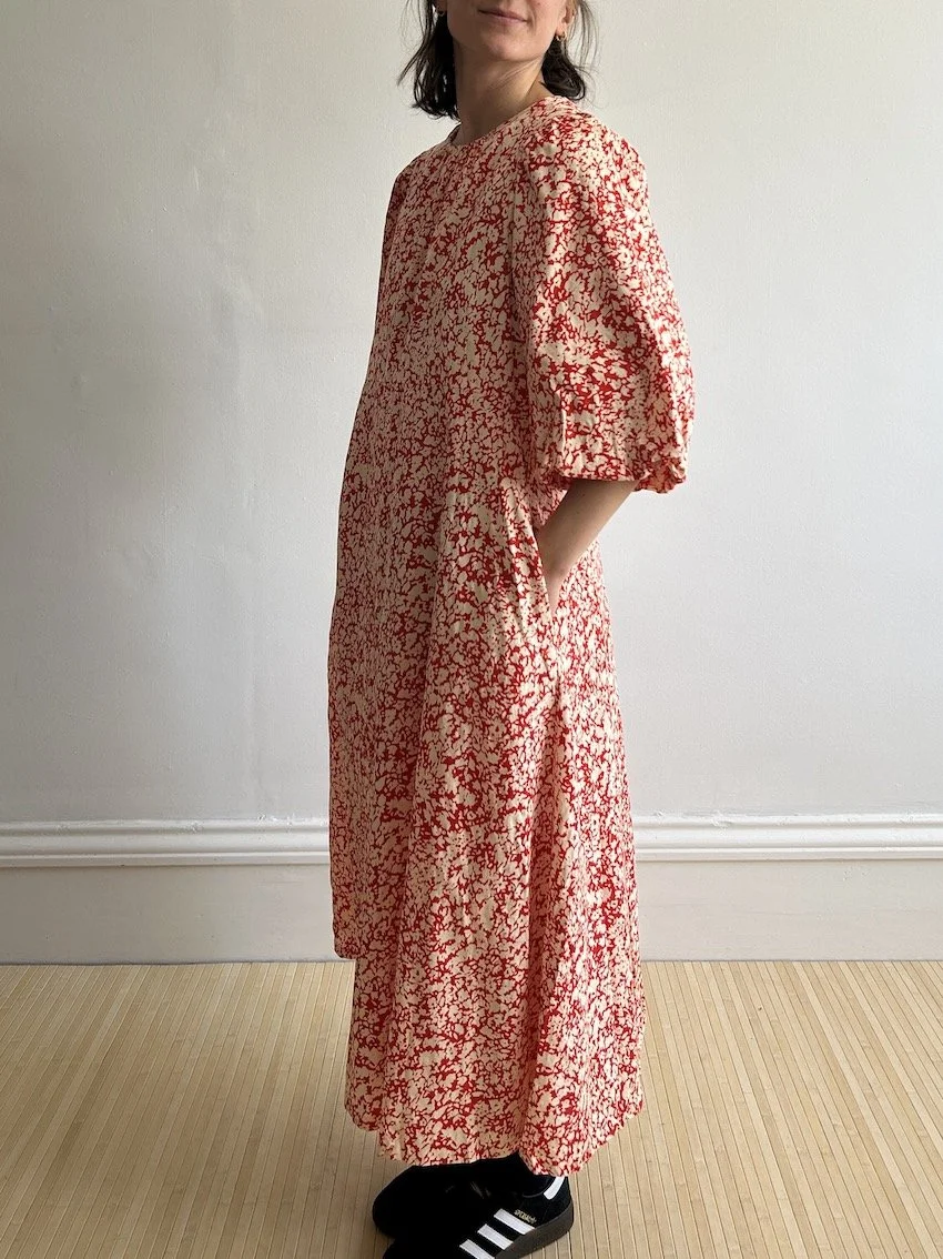 John Lewis Coral Floral Puff Sleeve Midi Dress Size 14