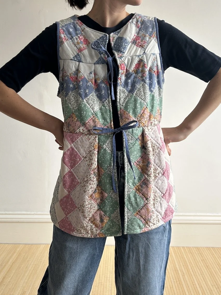 Handmade Floral Quilted Waistcoat Magpie Vintage Fabric Size M