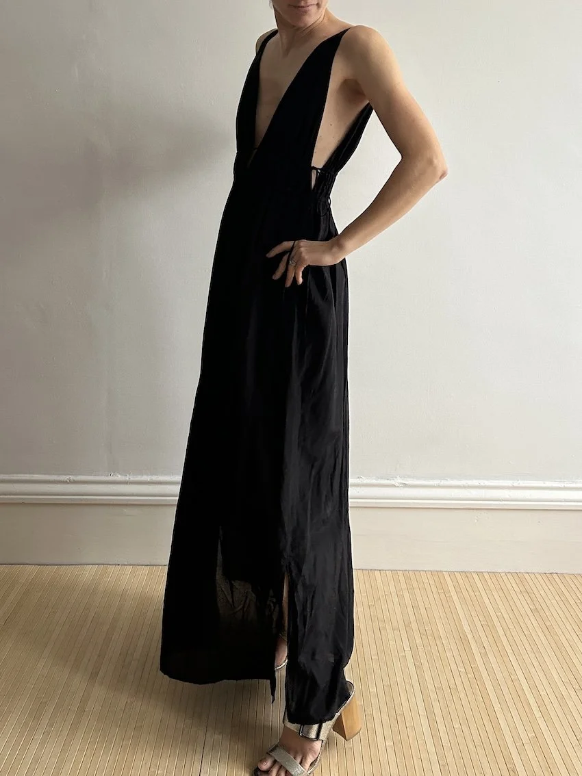 & Other Stories Black Cotton/Silk Maxi Dress Size S