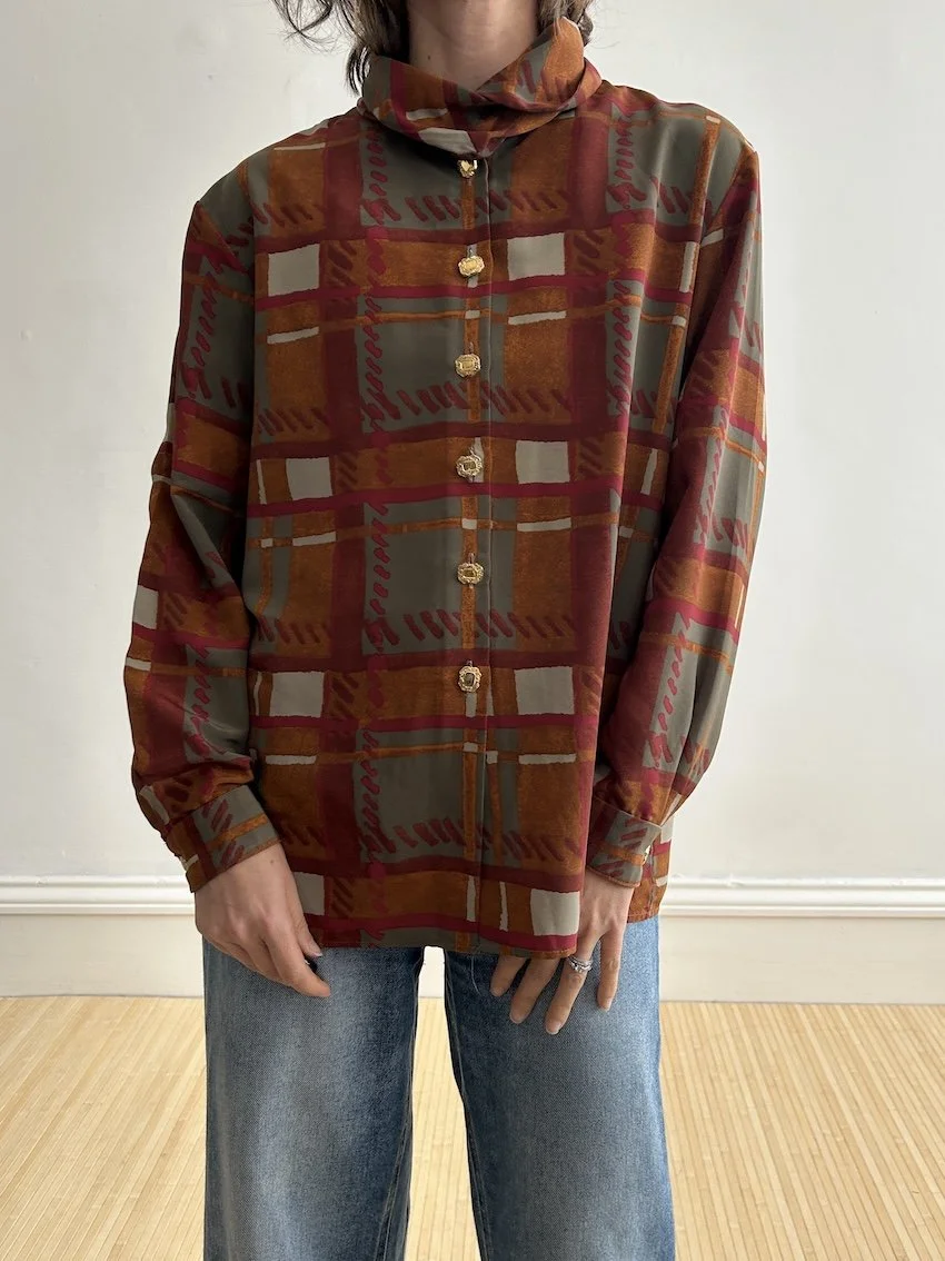 Vintage Burnt Orange Plaid Shirt Size M
