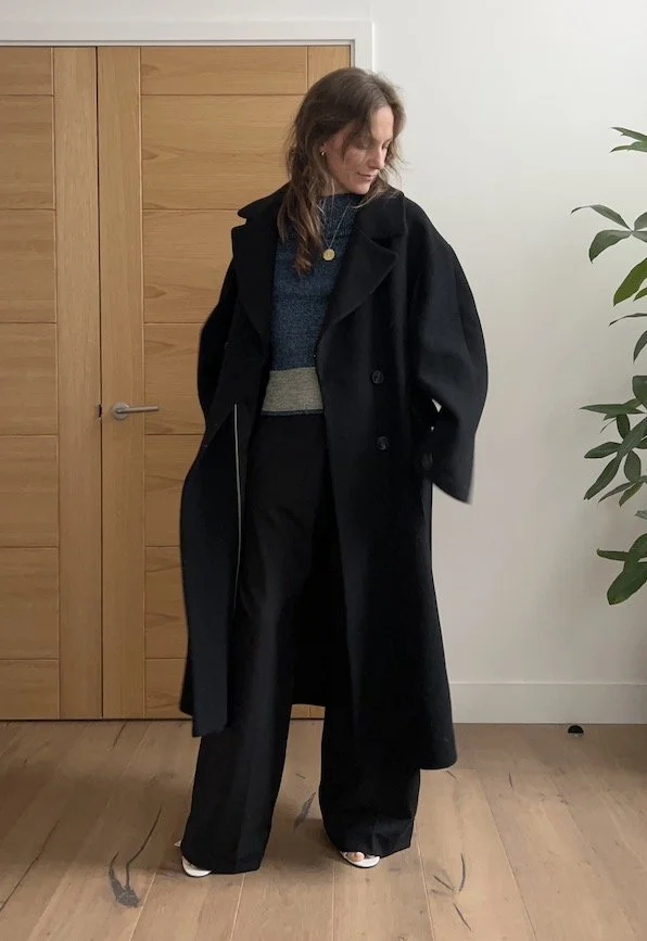 Whistles Black Double Breasted Wool & Cashmere Coat Size 12