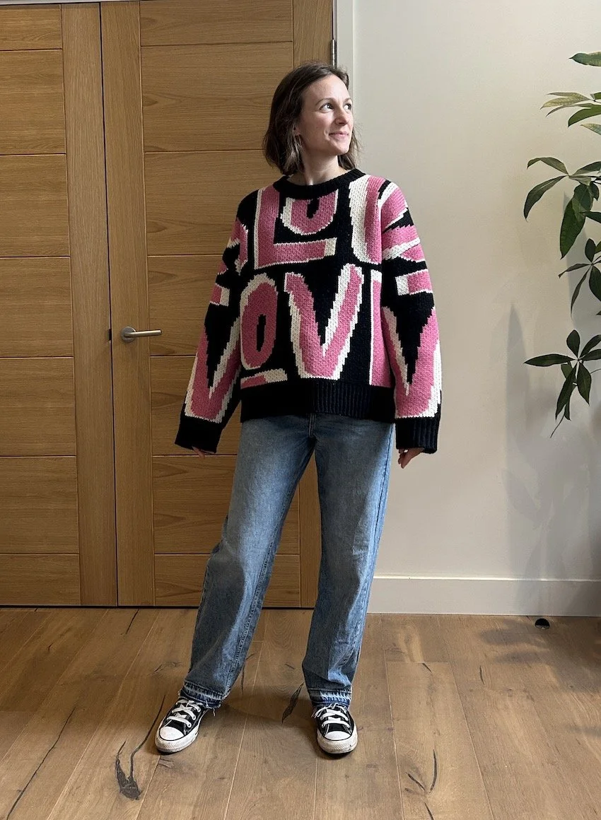 Slow Love Pink & Black 100% Wool Jumper One Size
