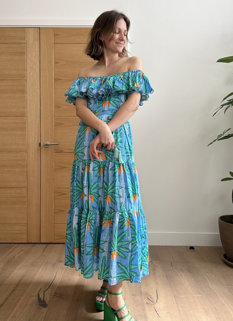 Paolita Palm Print Bardot Maxi Dress Size S