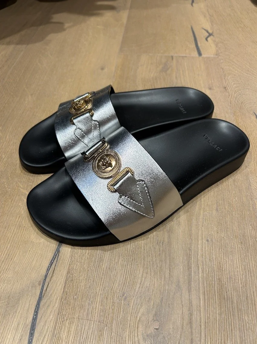Versace Silver Medusa Biggie Sliders Size 7