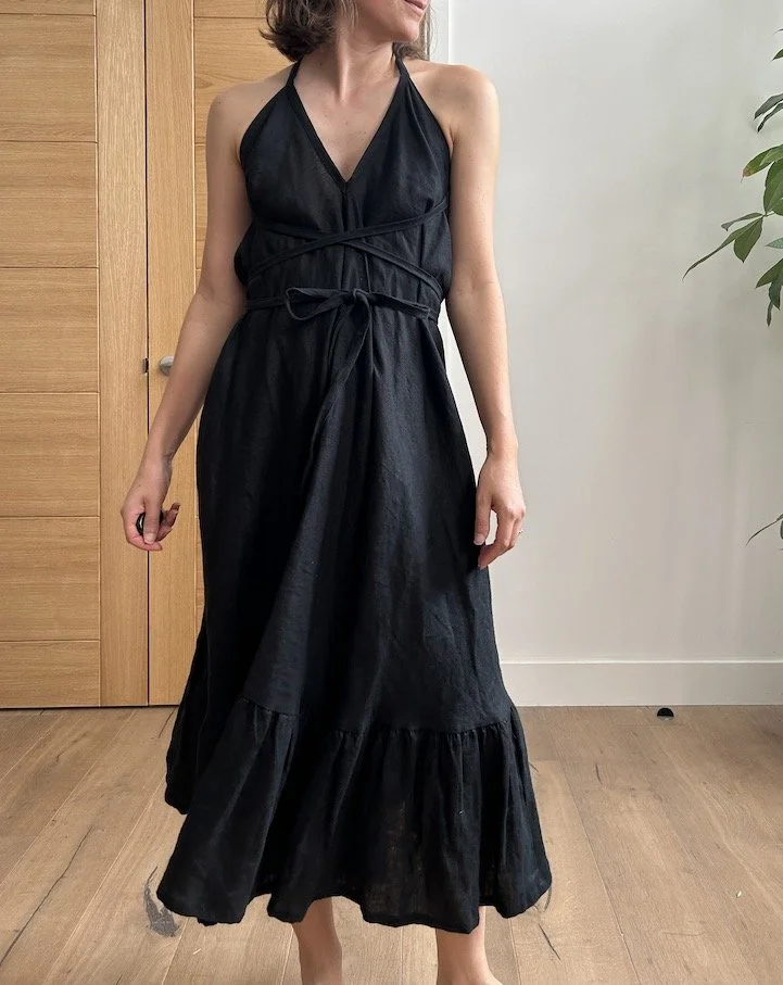 Faith-Rowan Leeves Black Wrap Halter Dress One Size