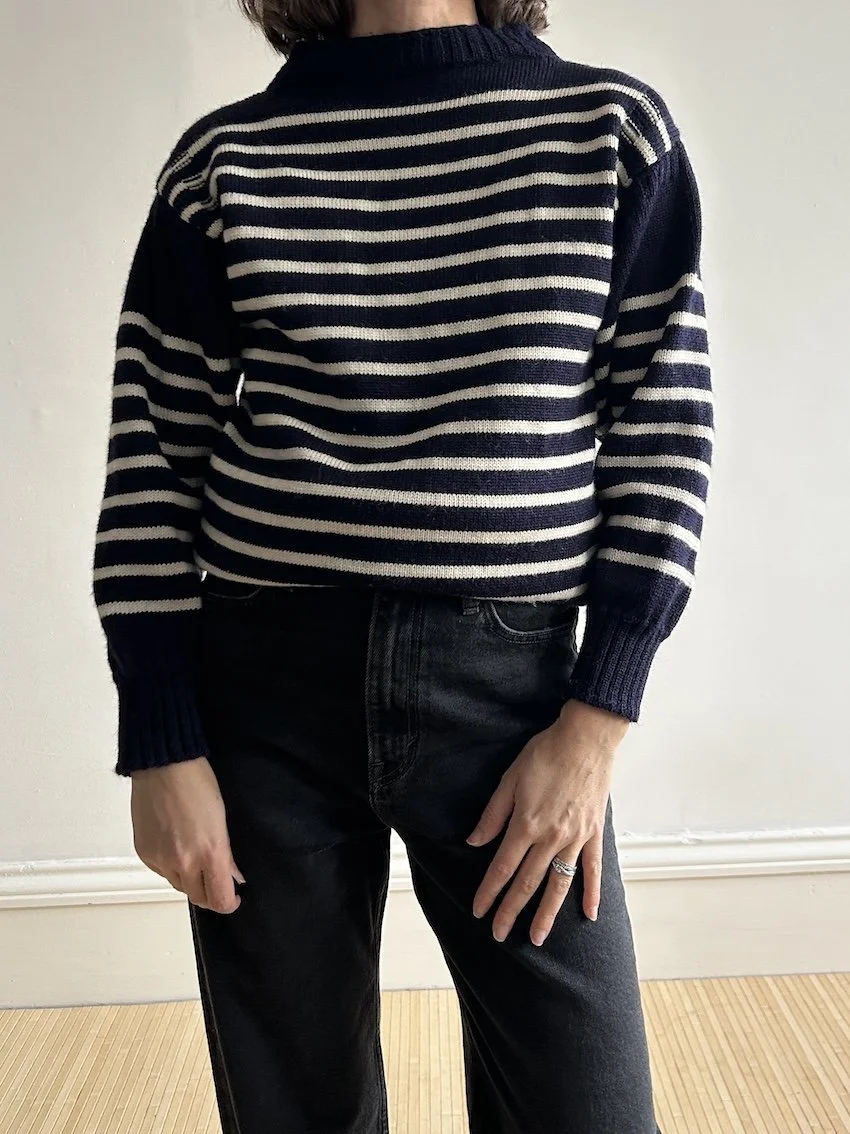 Vintage Guernsey Navy Stripe 100% Wool Jumper Size S