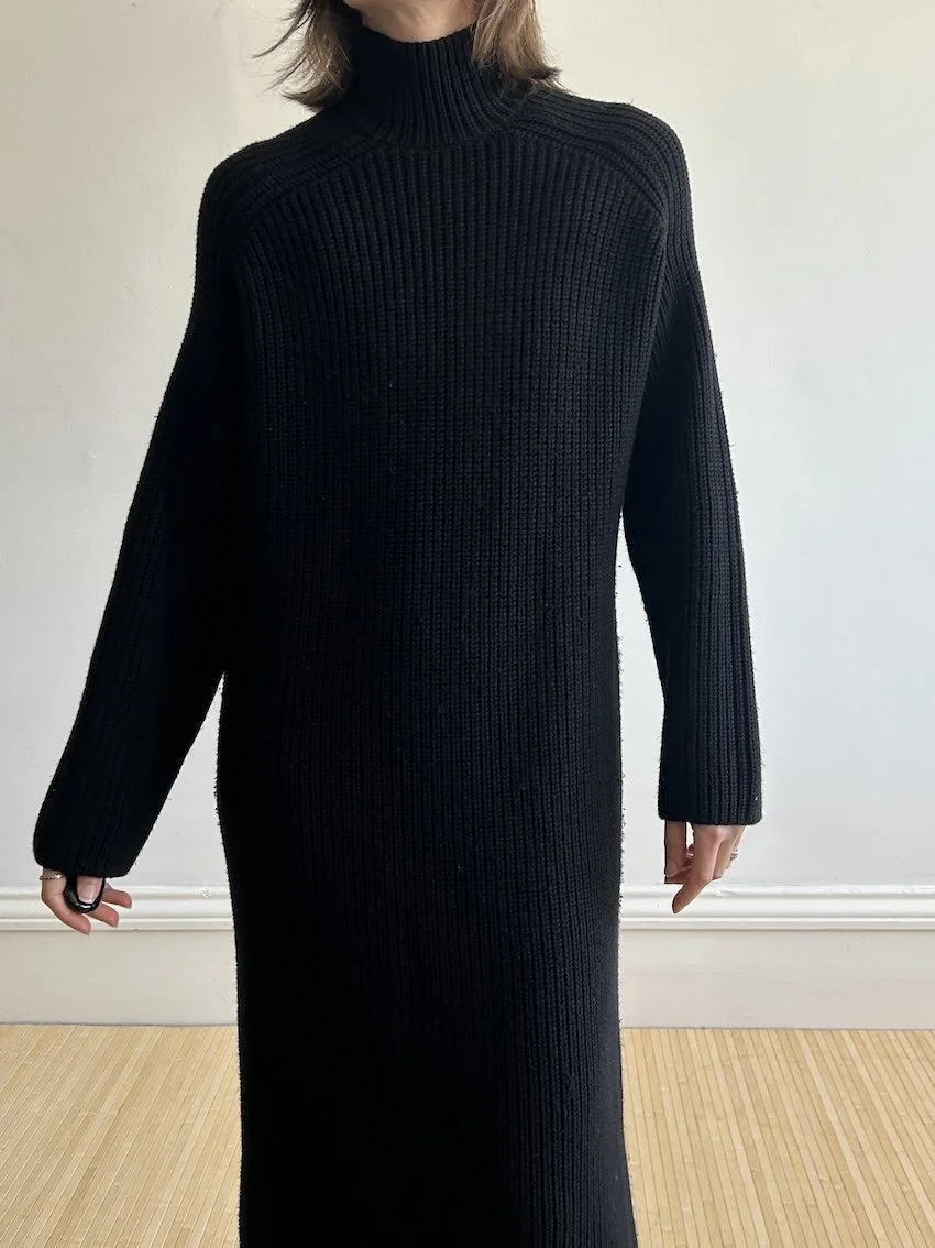 cos knitted midi dress Black 100% Wool Chunky Knit Size S — Stae Store Hi-Lo Hem