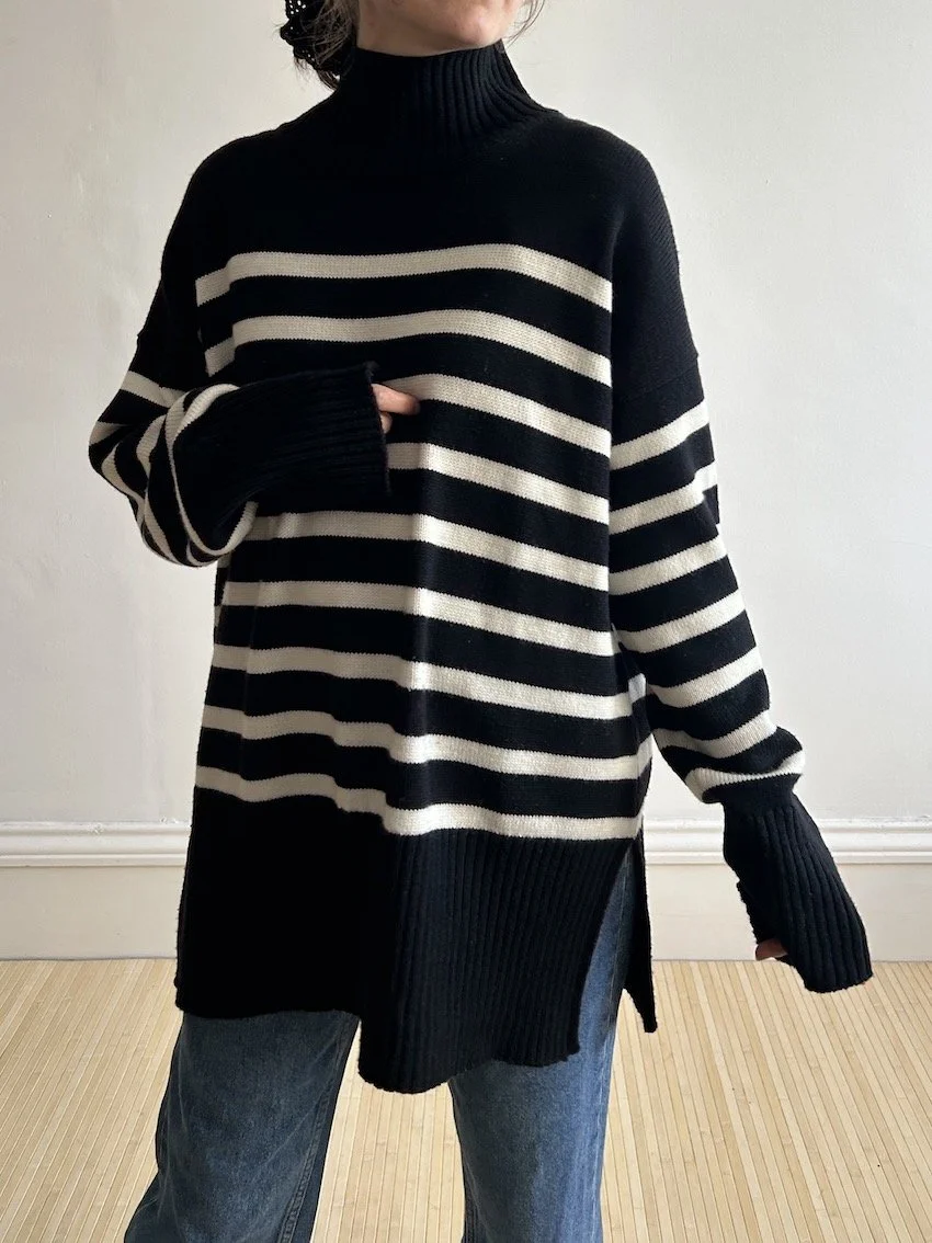 Iris & Ink Black Stripe Knitted Jumper Size XXL