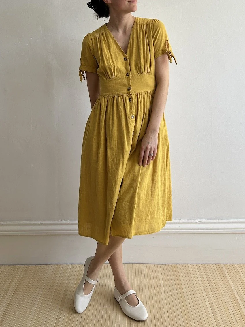 Joanie Mustard Cotton Midi Dress Size 8