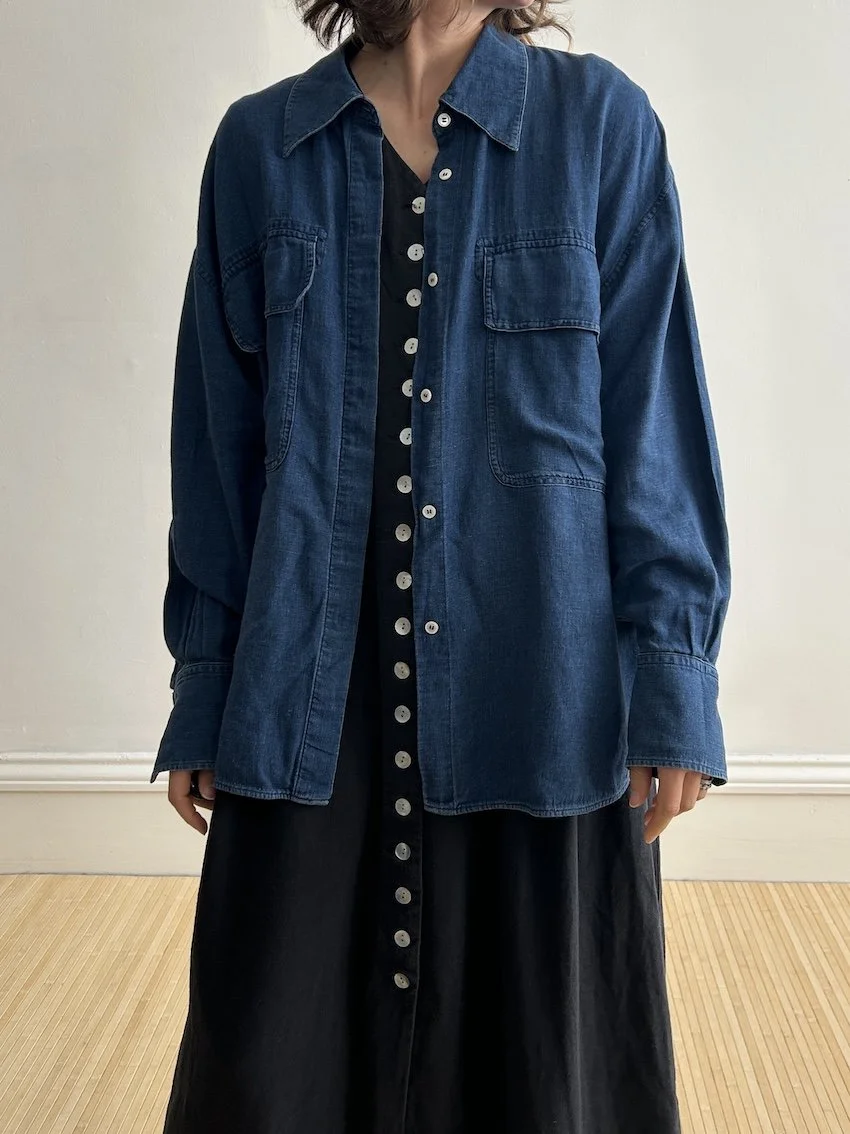 Arket Soft Linen Cotton Mix Denim Shirt Size 18