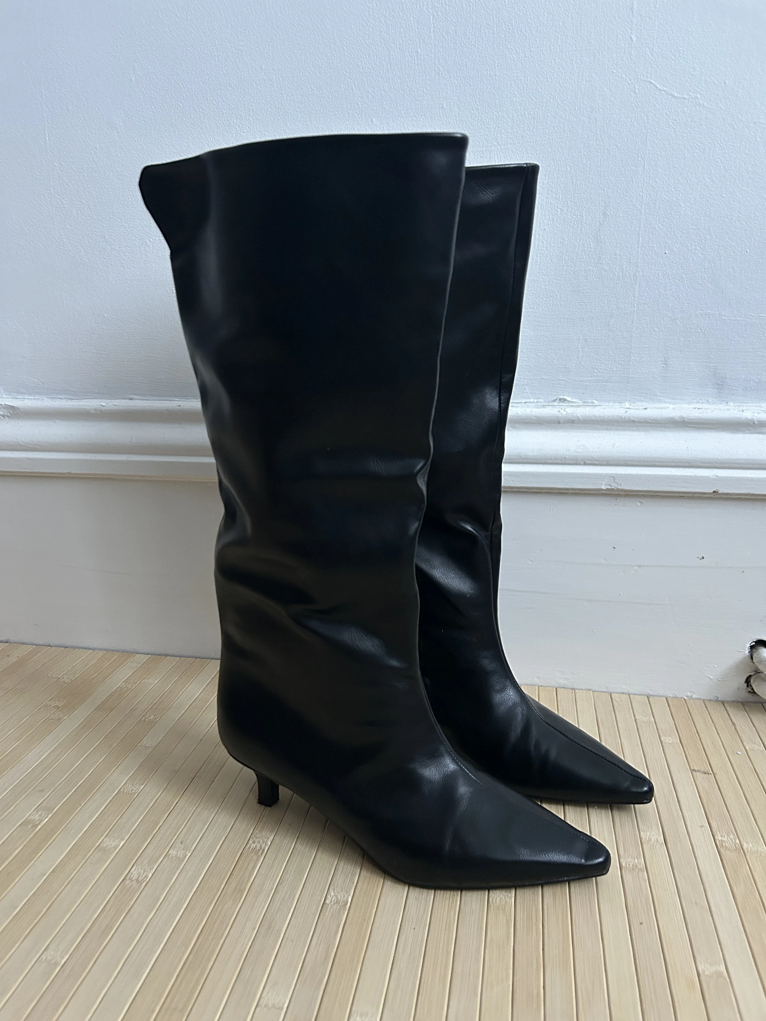 Reserved Black Faux Leather Kitten Heel Boots Size 6