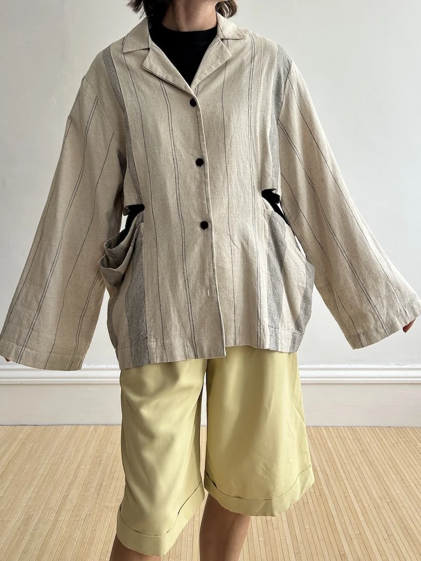 Zara Beige Linen Mix Cut Out Jacket Size S