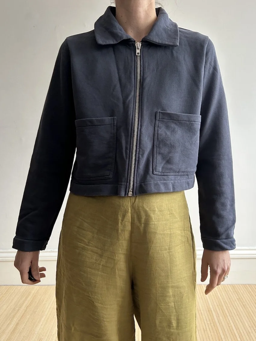 Beyond Nine Blue Alba Zip Jersey Cropped Cardigan Size S