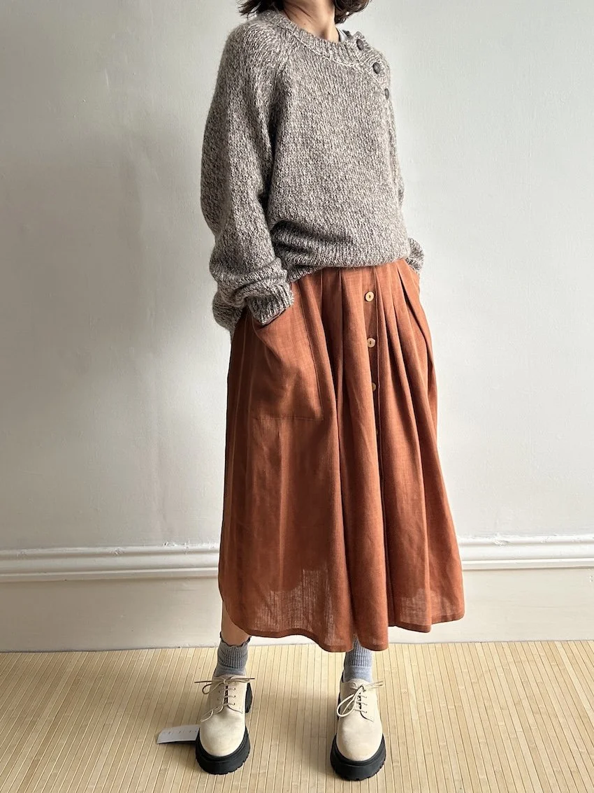 Vintage Clay Buttoned Midi Skirt Size 10