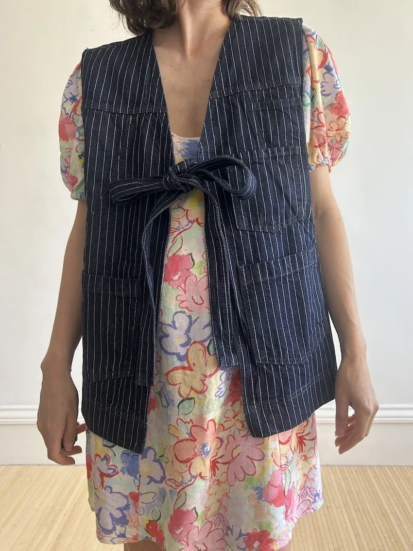 Damson Madder Indigo Denim Stripe Gilet Size 14