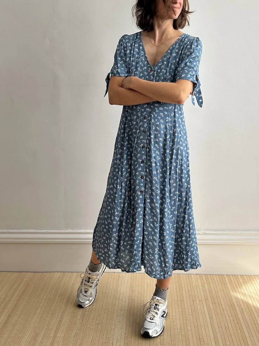 Sézane Cornflower Blue Floral Midi Dress Size 14