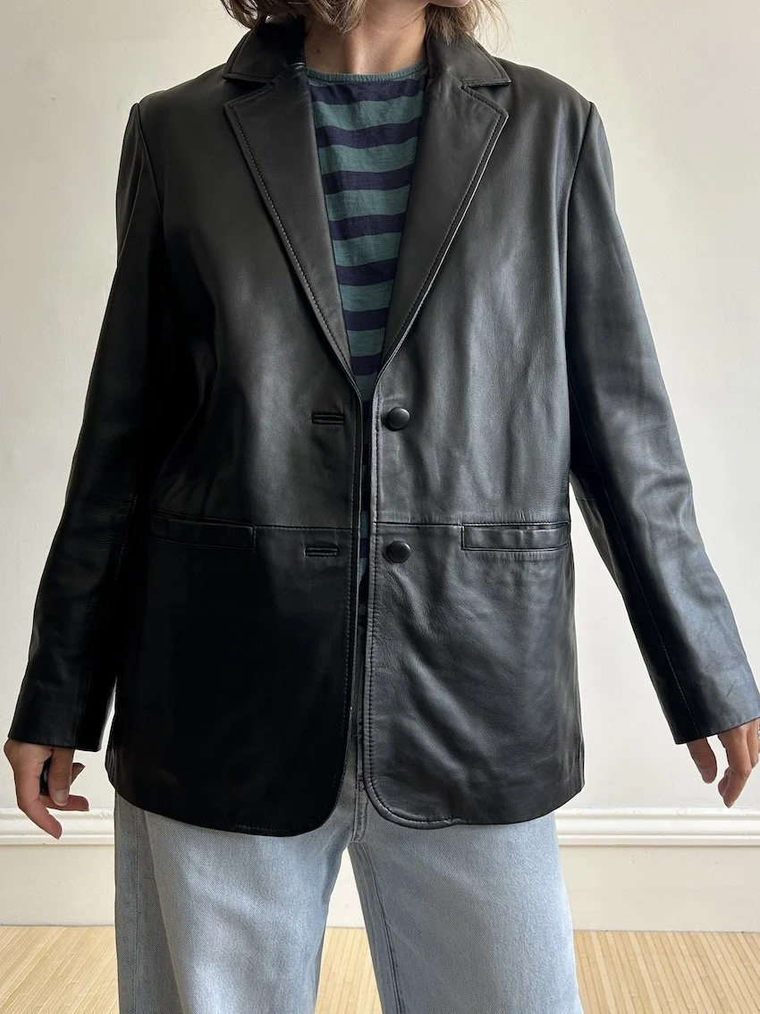 Muubaa Black Leather Blazer Size 8