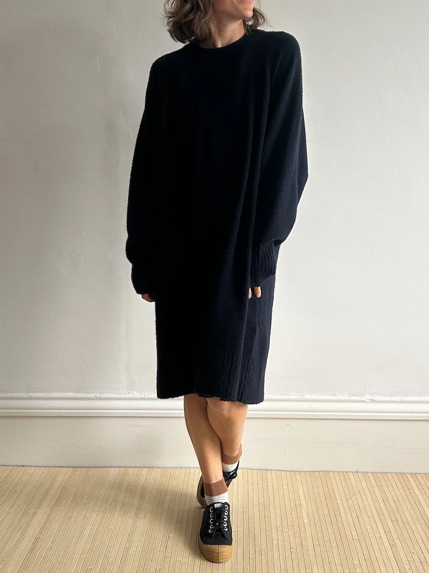 Whistles Wool Navy Knit Midi Dress Size M