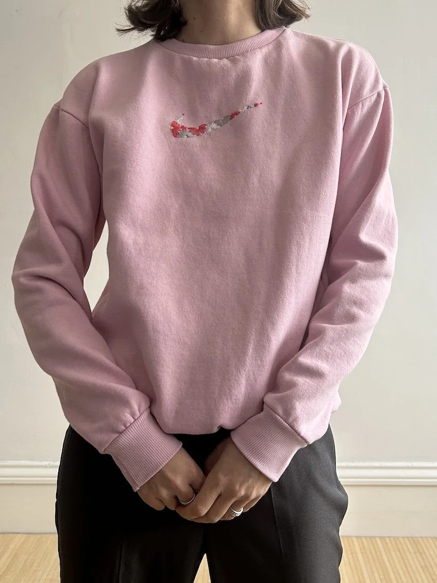 Unbranded Pink Sweatshirt With Nike Floral Embroidery Size S