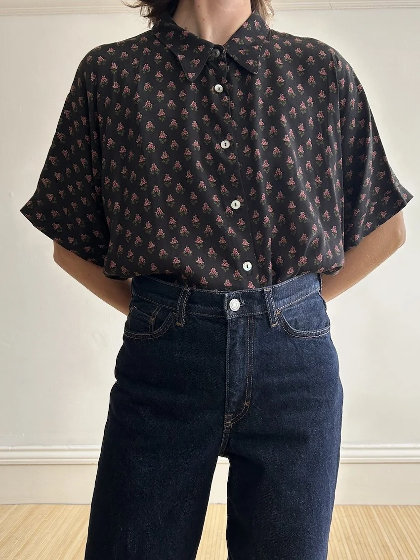 Bric-A-Brac Charcoal Floral Shirt Size M