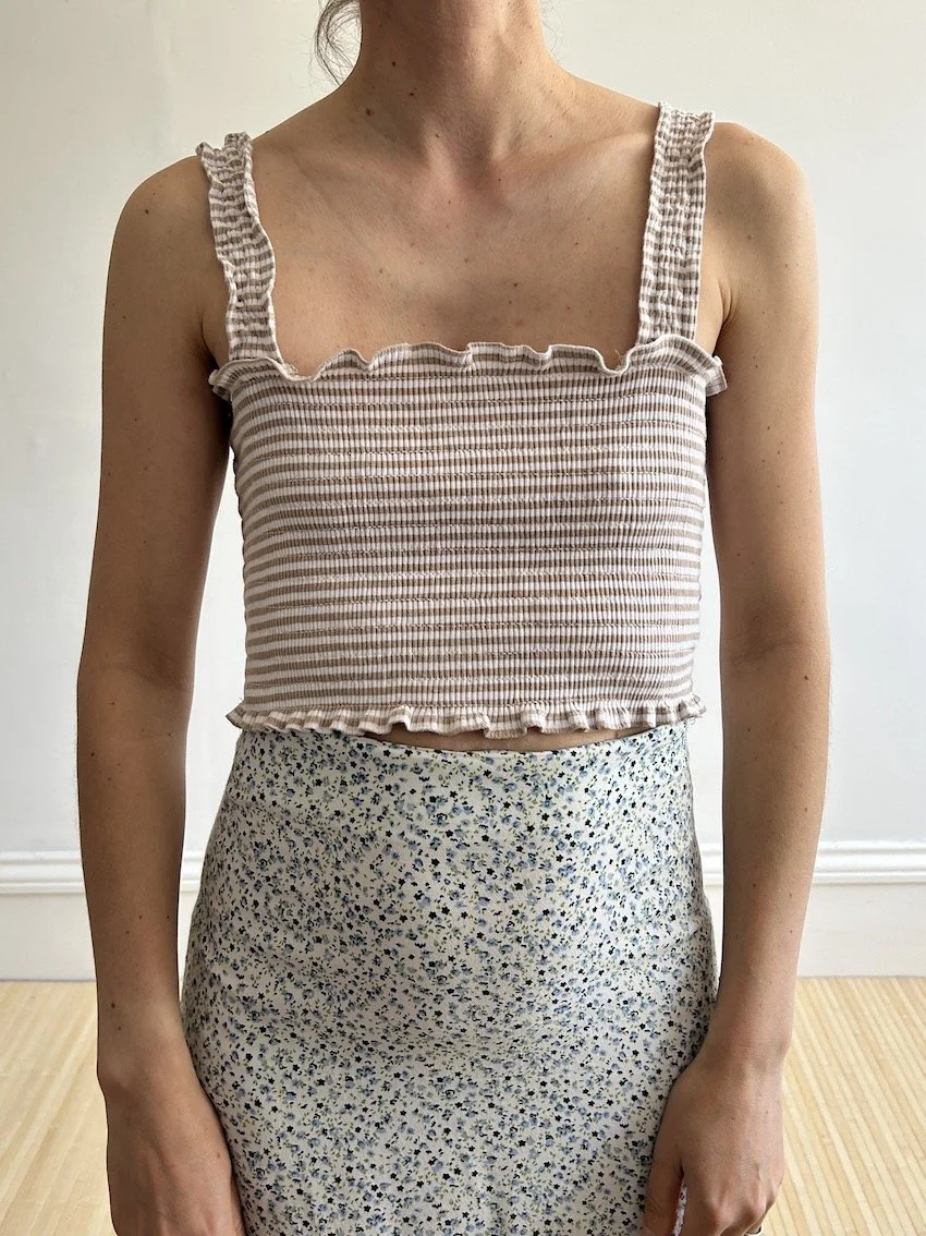 Lulu&Rose Brown & White Stripe Ruffle Tank Top Size XS