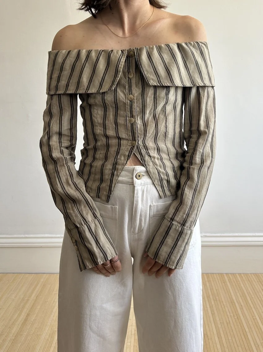 Jaded London Off The Shoulder Striped Shirt Size 8