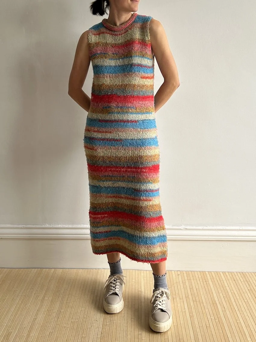 Mango Multicoloured Stripe Midi Knit Dress Size S