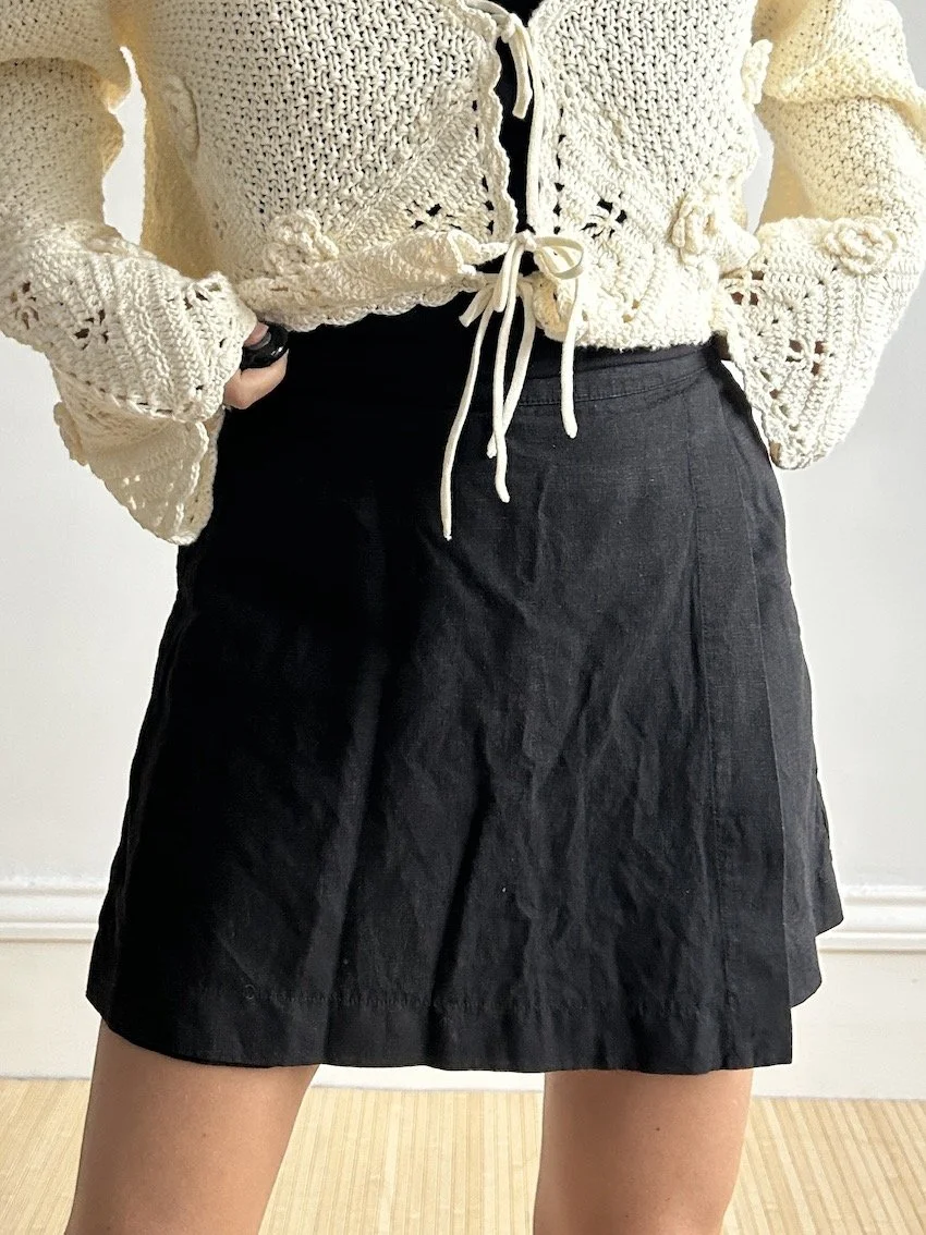 Vintage Black Linen Skort Size XS