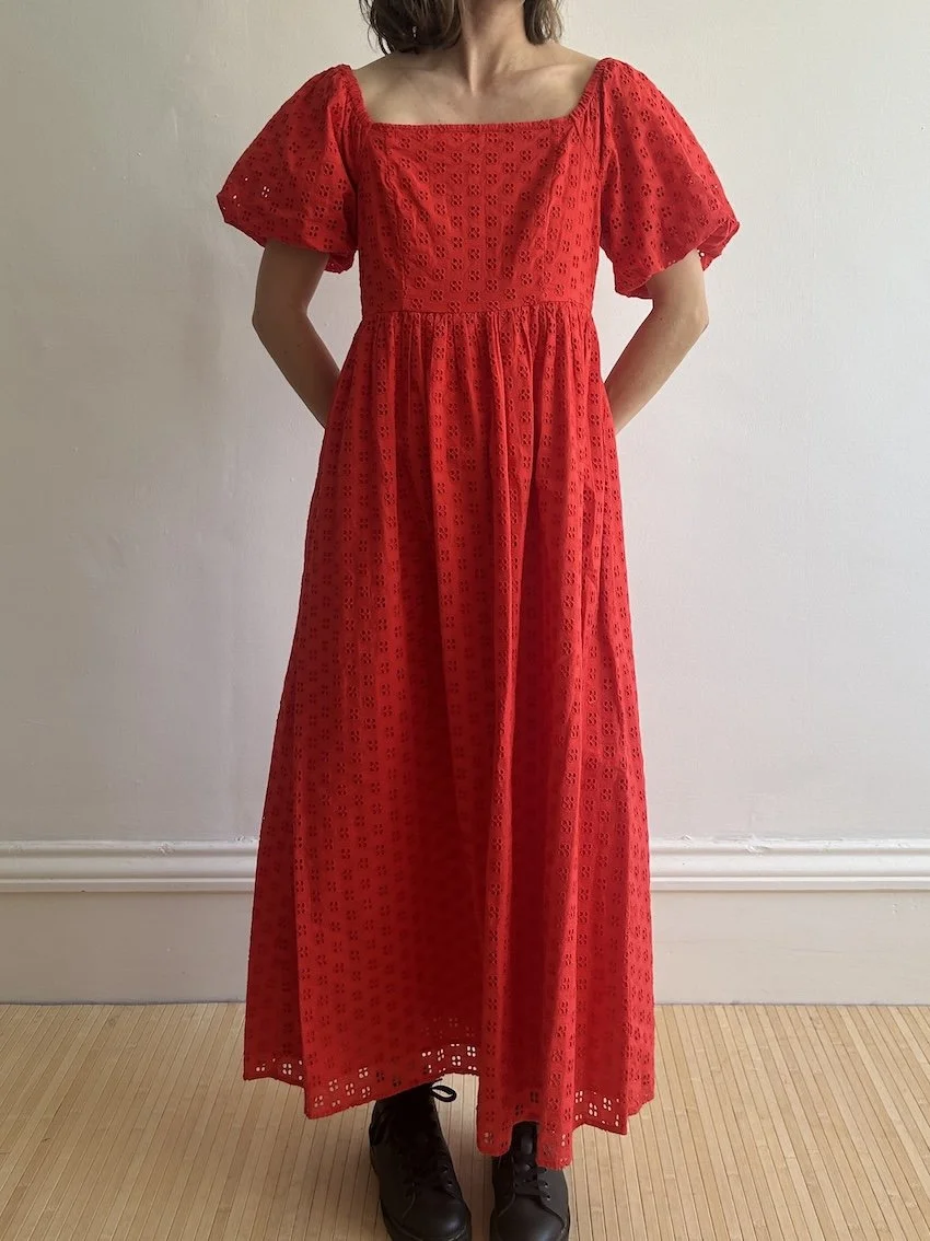 Selected Femme Red Broderie Anglais Midi Dress Size S
