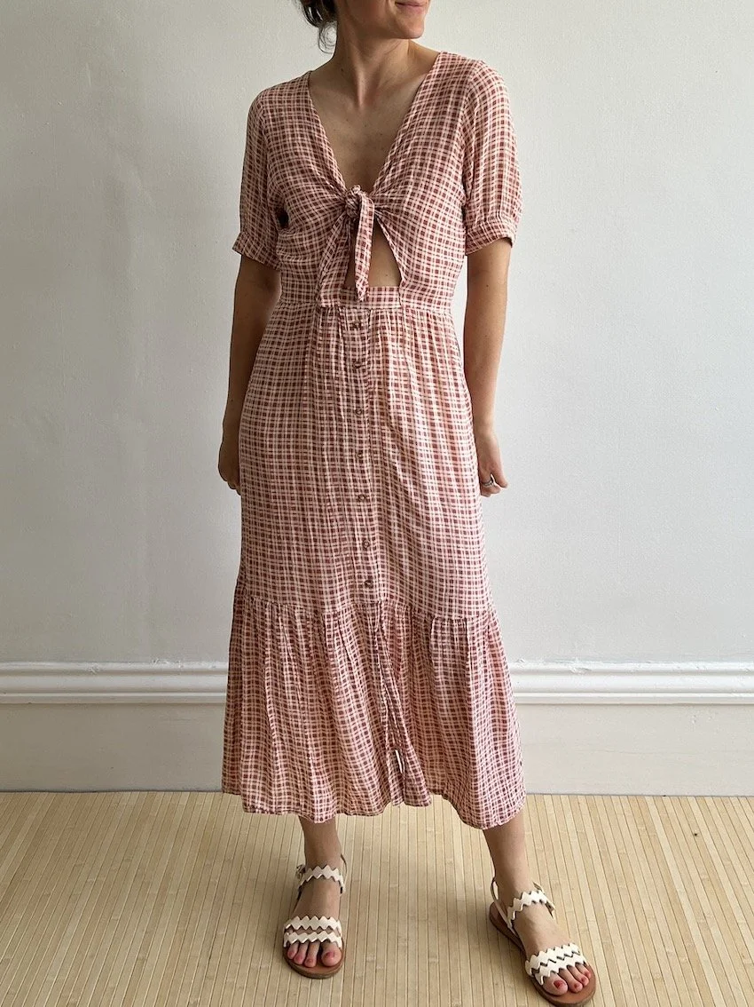 Faithfull The Brand Pink Check Midi Dress Size XS