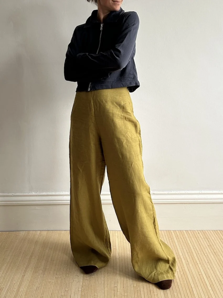 Arkitaip Mustard Linen Wide Leg Trousers Size 14