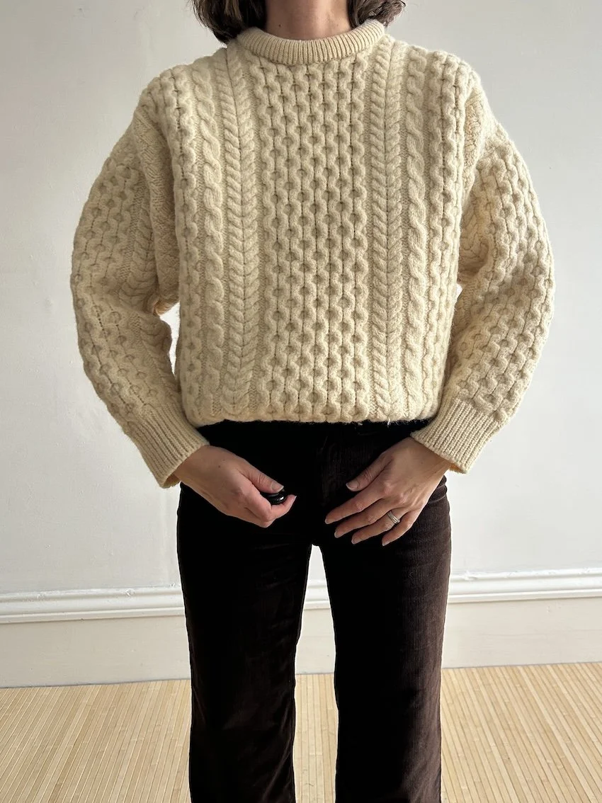 Vintage Cream Irish Cable Knit Jumper Size XL