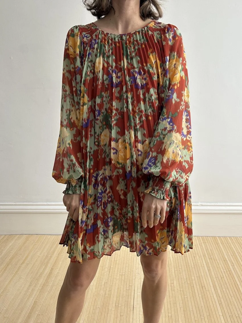 Sézane Brown Pleated Mini Dress size 42