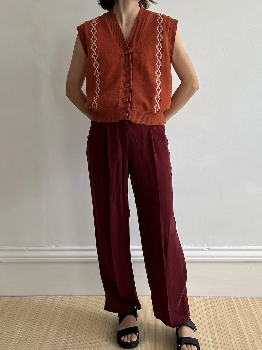 We Bandits Burgundy Cupro Straight Leg Trousers Size XS