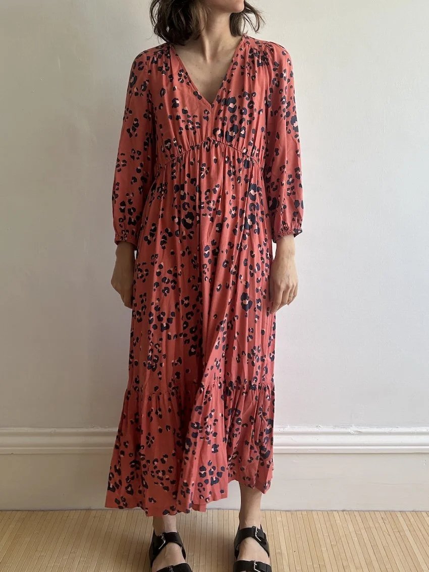 Joules Coral Leopard Print Midi Dress Size 10