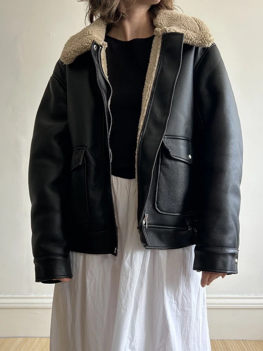 ASOS Design Pleather Shearling Biker Jacket Size M