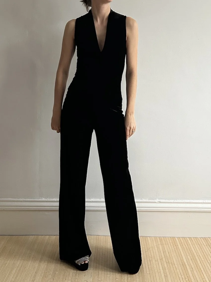 Mango Black Velvet Jumpsuit Size S