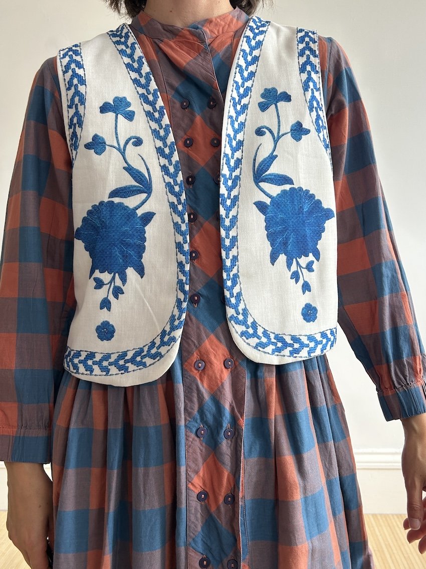 Øst White And Blue Print Waistcoat Size S/M