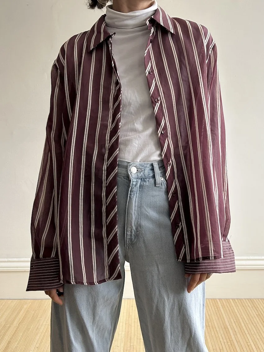 Mango Sheer Purple Stripe Shirt Size XL