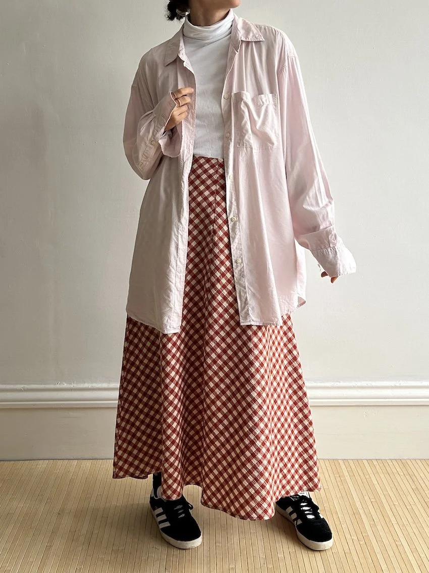 Zara Burnt Red Gingham Maxi Skirt Size M