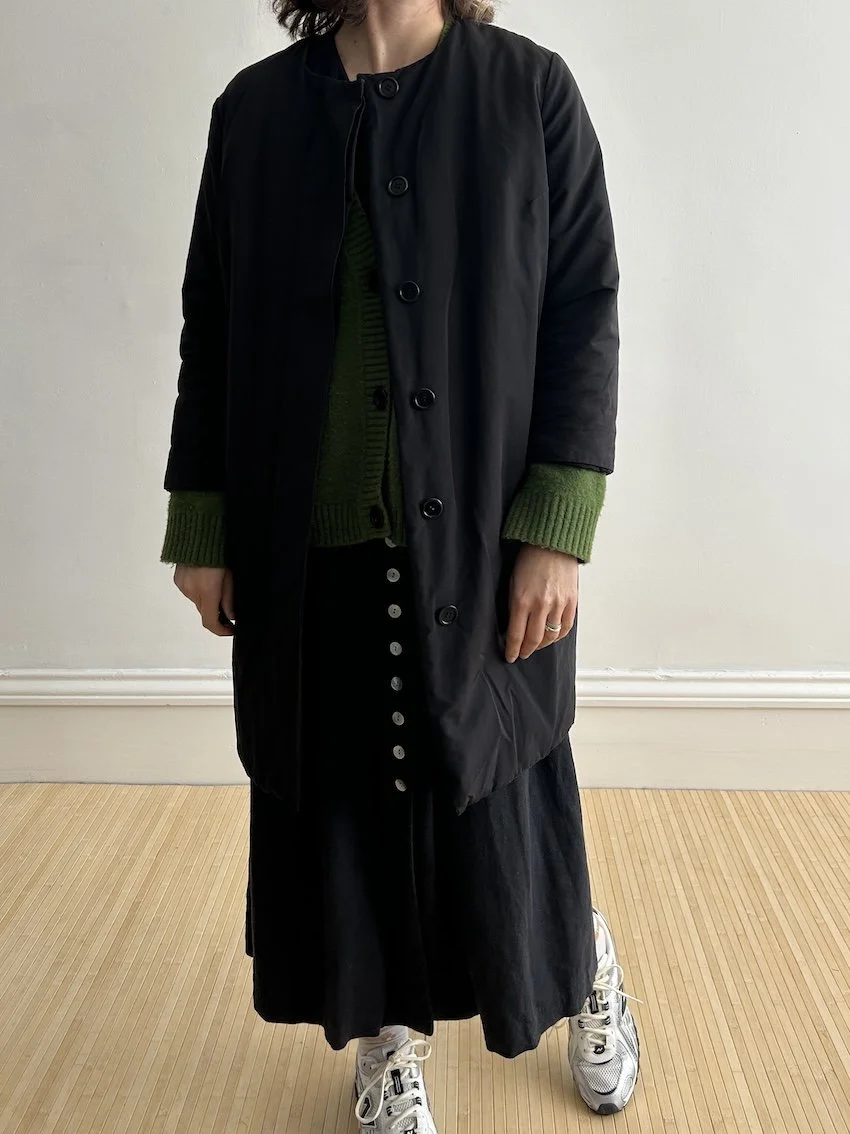 Aspesi Black Round Neck Midi Coat Size M