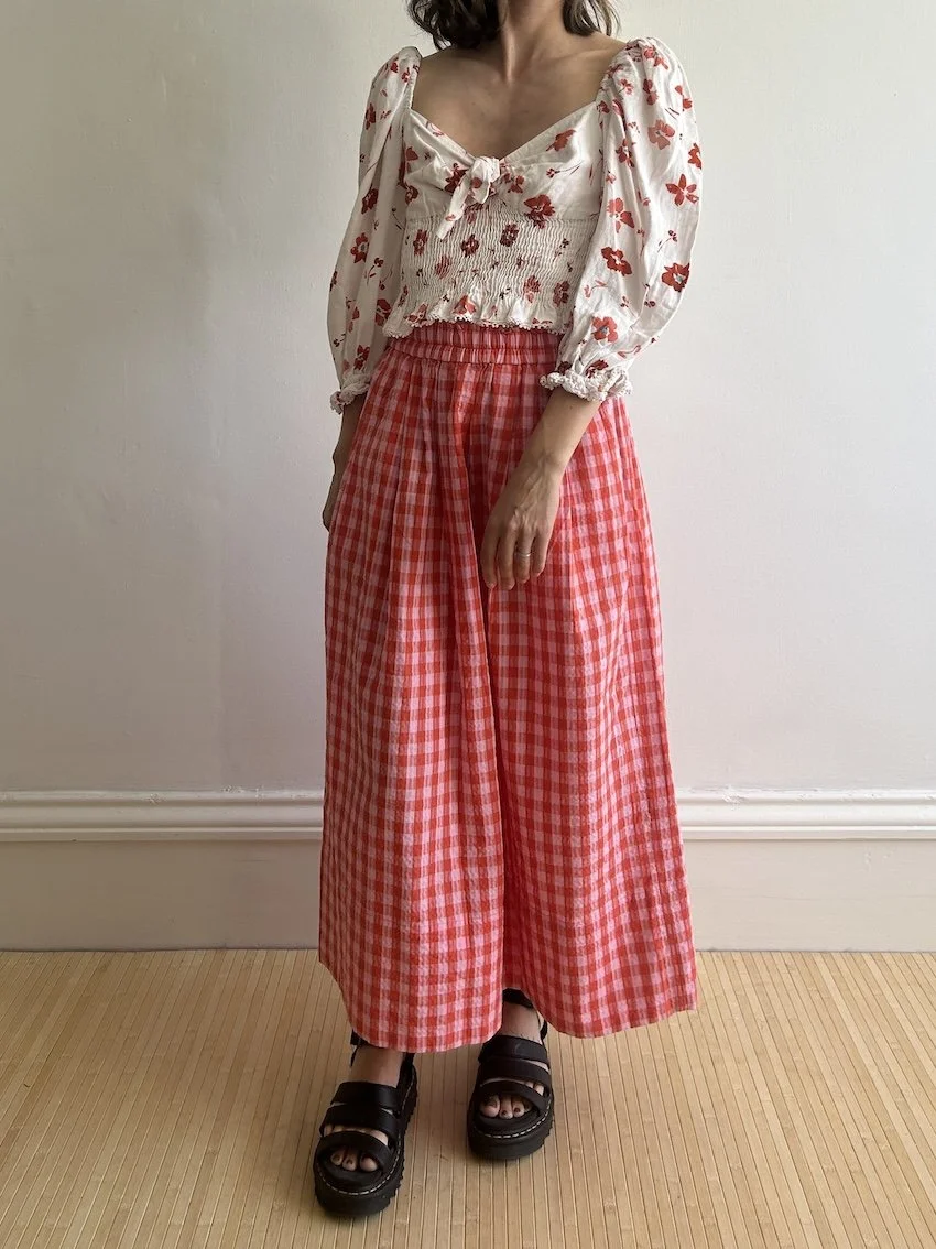 Oliver Bonas Pink And Red Gingham Skirt Size 8
